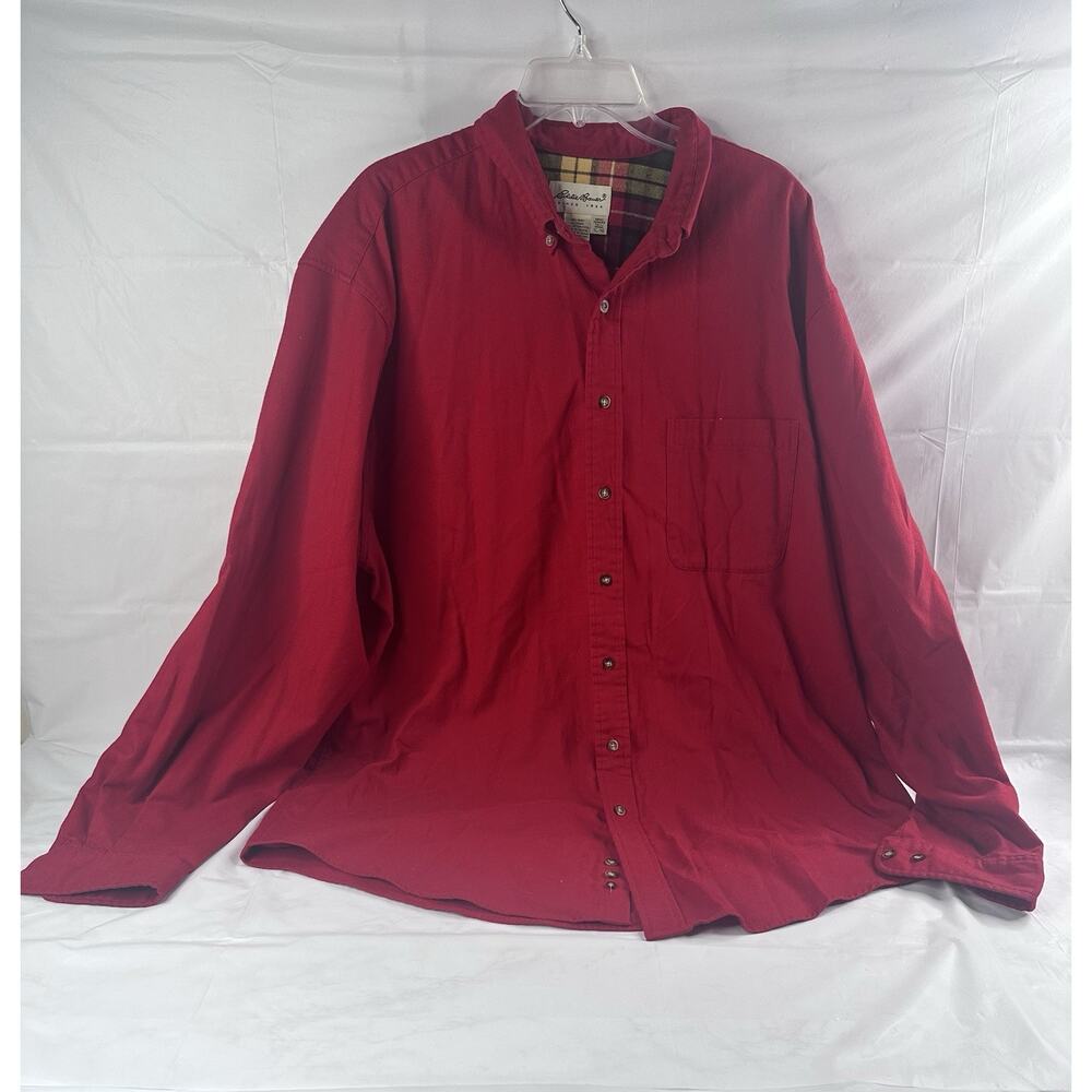 Eddie Bauer Men's XL Heavy Cotton Red Button Up Flap Front Pockets Cottagecore